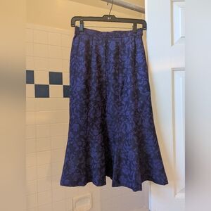 NWOT Belles Journees Purple Floral 100% Wool Trumpet Skirt Size XS